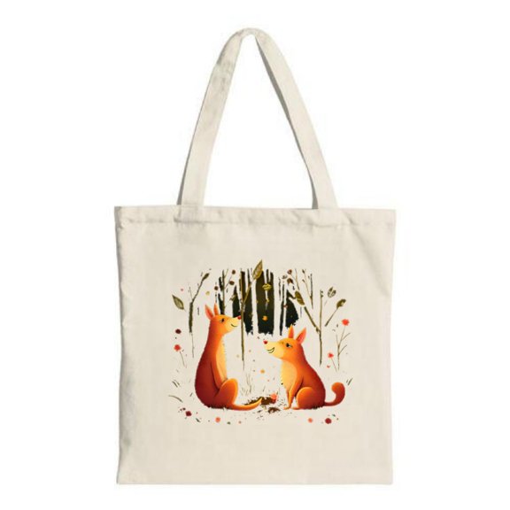 Vibrant Foxes Canvas Tote Bag - Multifunctional Reusable Shopping Bag for Parties Travel & Shopping - Colorful Forest Design
