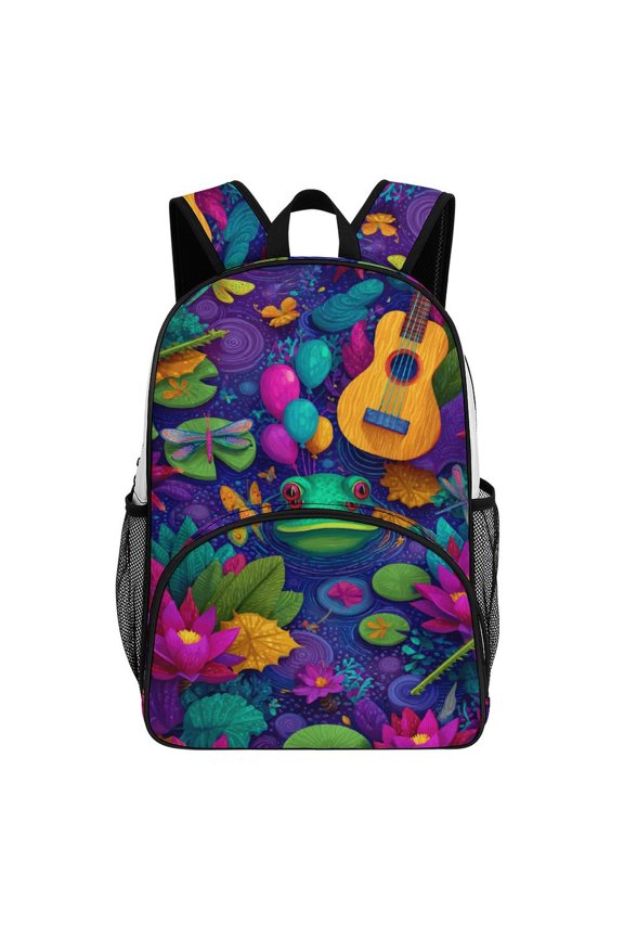 Vibrant Frog Ukulele Pond Scene Backpacks for Backpack for Bookbag