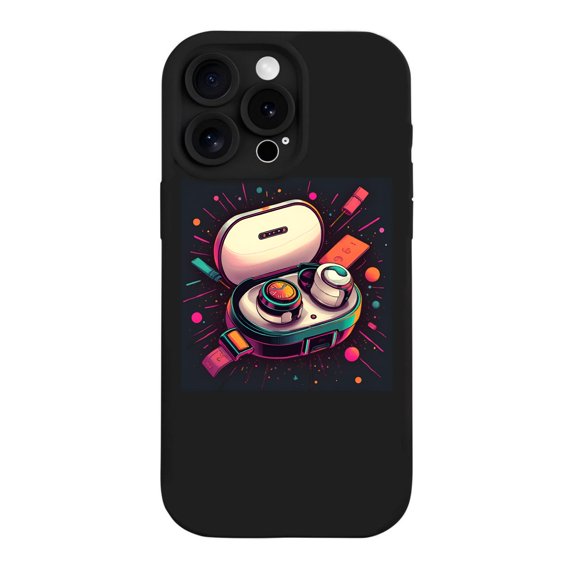 Vibrant Futuristic Wireless Earbuds Design iPhone 15 Pro Case - Lightweight Yellowing Resistant Colorful Motion Pattern