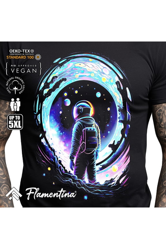 Vibrant Galaxy Astronaut T-Shirt for Space Exploration Enthusiasts - Acid Washed, Tie Dye, Batik Styles Available
