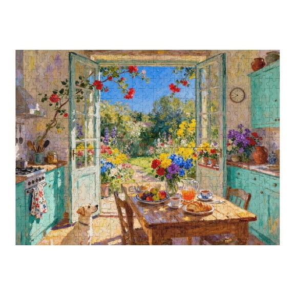 Vibrant Garden Kitchen Scene Wooden Jigsaw Puzzle 500 Pieces for Adults and Teens, Brain Exercise Indoor Puzzle, Relaxing Tabletop Hobby, Mind-Stimulating Game, Home Decor Activity