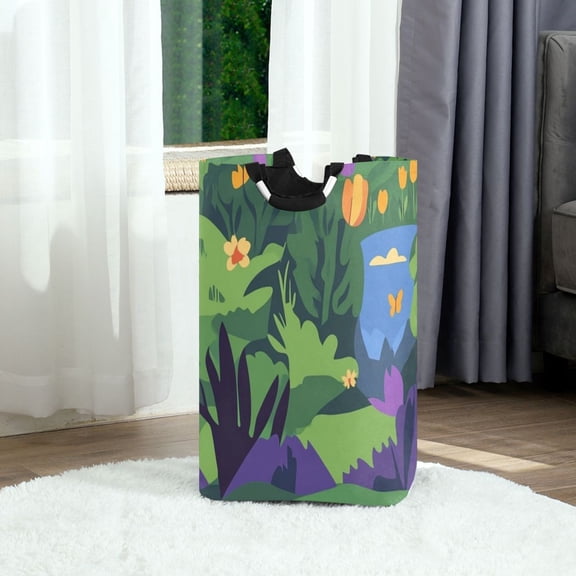 Vibrant Garden Scene Foldable Laundry Hamper 12.6x11x22.7in with Handles for Bathroom Bedroom Storage