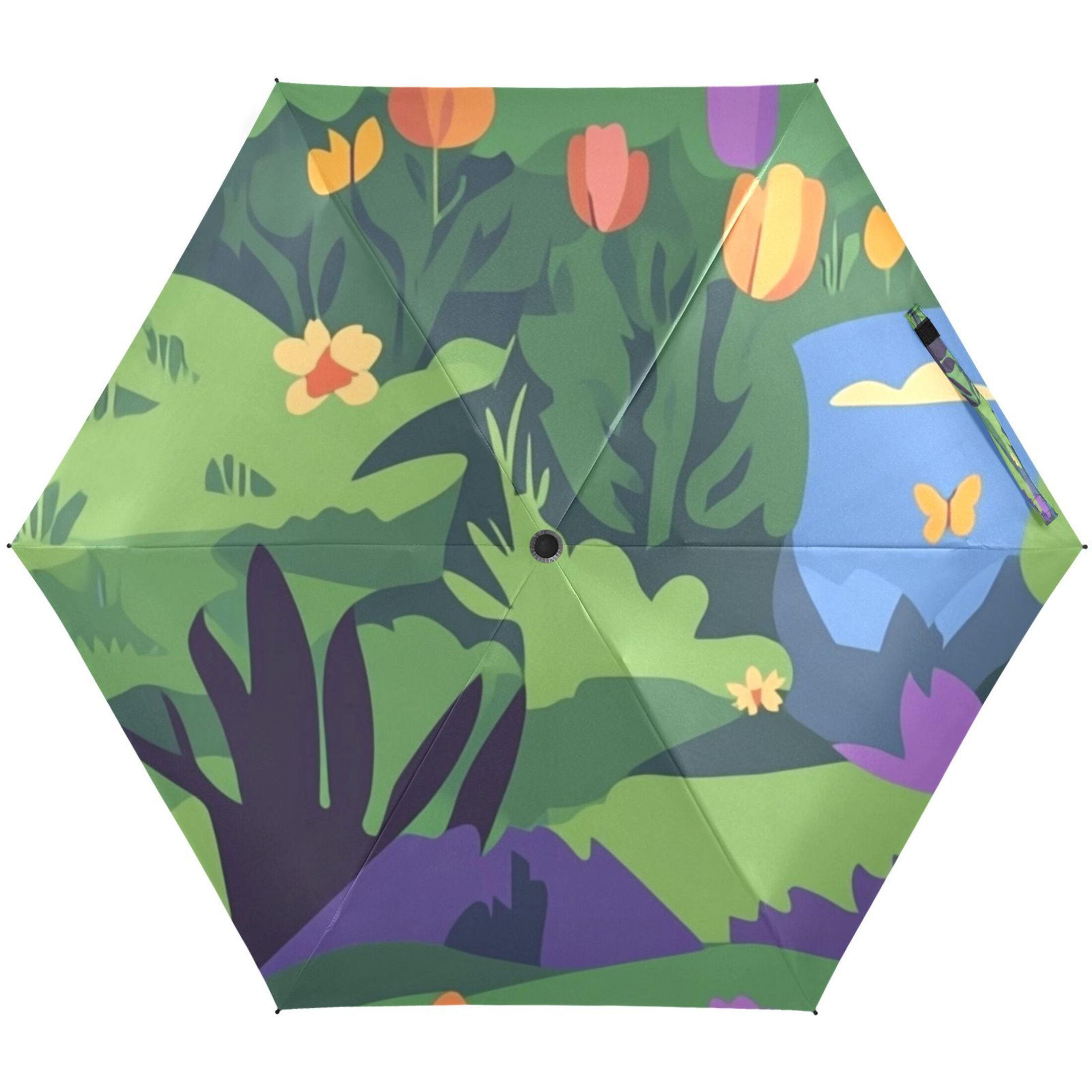 Vibrant Garden Scene Umbrellas for Sun Auto Open Close UV50+ Waterproof 5-Fold Compact Fiberglass Frame