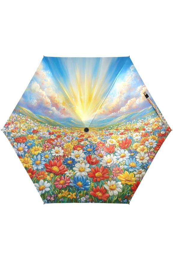 Vibrant Garden Umbrellas for Sun Auto Open Close UV50+ Waterproof 5-Fold Compact Fiberglass Frame