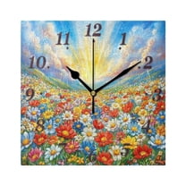 Square Clock Frame Navy Blue Floral Pattern Wall Clock Square Clock Decoration Creative ...