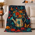 thumbnail image 1 of Vibrant Garden Watering Can Butterfly Digital Print, Rustic Botanical Portrait, Warm Flannel Blanket for Sunroom and Reading Nook, Garden Lovers decorative theme Gift, Rustic Home Decor, 1 of 7