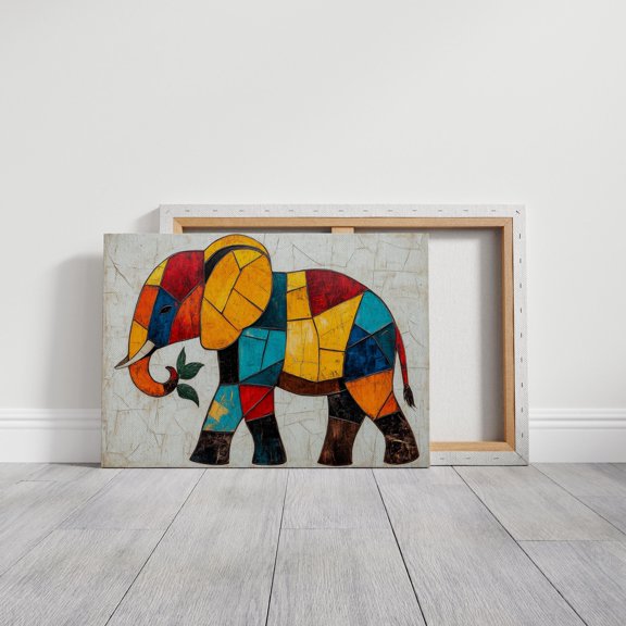 Vibrant Geometric Elephant Wall Poster Art Colorful Animal Boho , Poster Print Only
