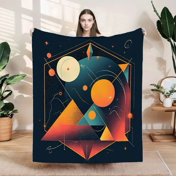 Vibrant Geometric Flannel Blanket - Soft Cozy and Warm with Hexagonal Pattern Perfect for Sofa Travel Bed and Chair