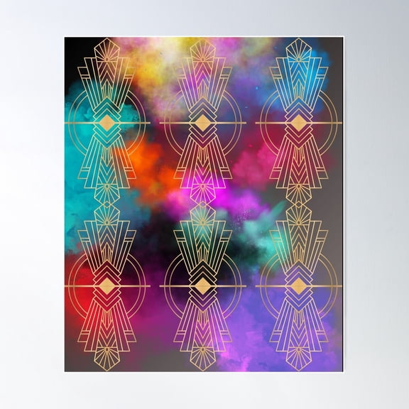 Vibrant Geometric Gold Deco Design – Striking Abstract Art For Unique Style Poster Wall Art, Modern Wall Decor For Living Room Bedroom, 12x18 UNFRAMED