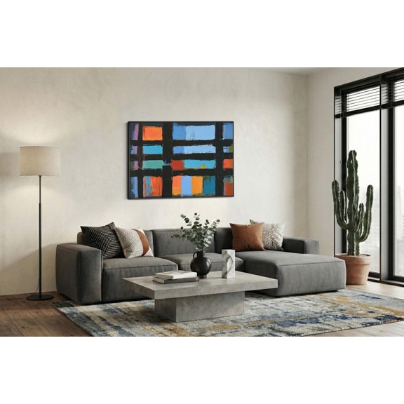 Vibrant Geometric Grid Textured Gallery Style Portrait Decor Unframed Paper Print