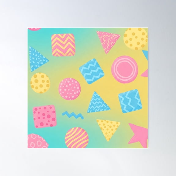 Vibrant Geometric Pattern - Retro 80S Style Poster Wall Art, Modern Wall Decor For Living Room Bedroom, 24x24 UNFRAMED