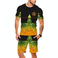 thumbnail image 1 of Vibrant Geometric Print Two-Piece Set: Short - Sleeve T-Shirt & Matching Shorts in Black Gold & Green, 1 of 5