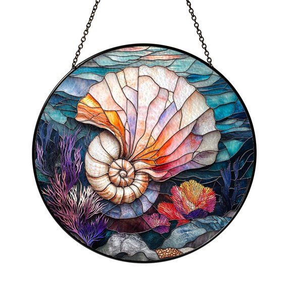 Vibrant Giant Queen Conch Suncatcher Window Hanging Ornament Glass