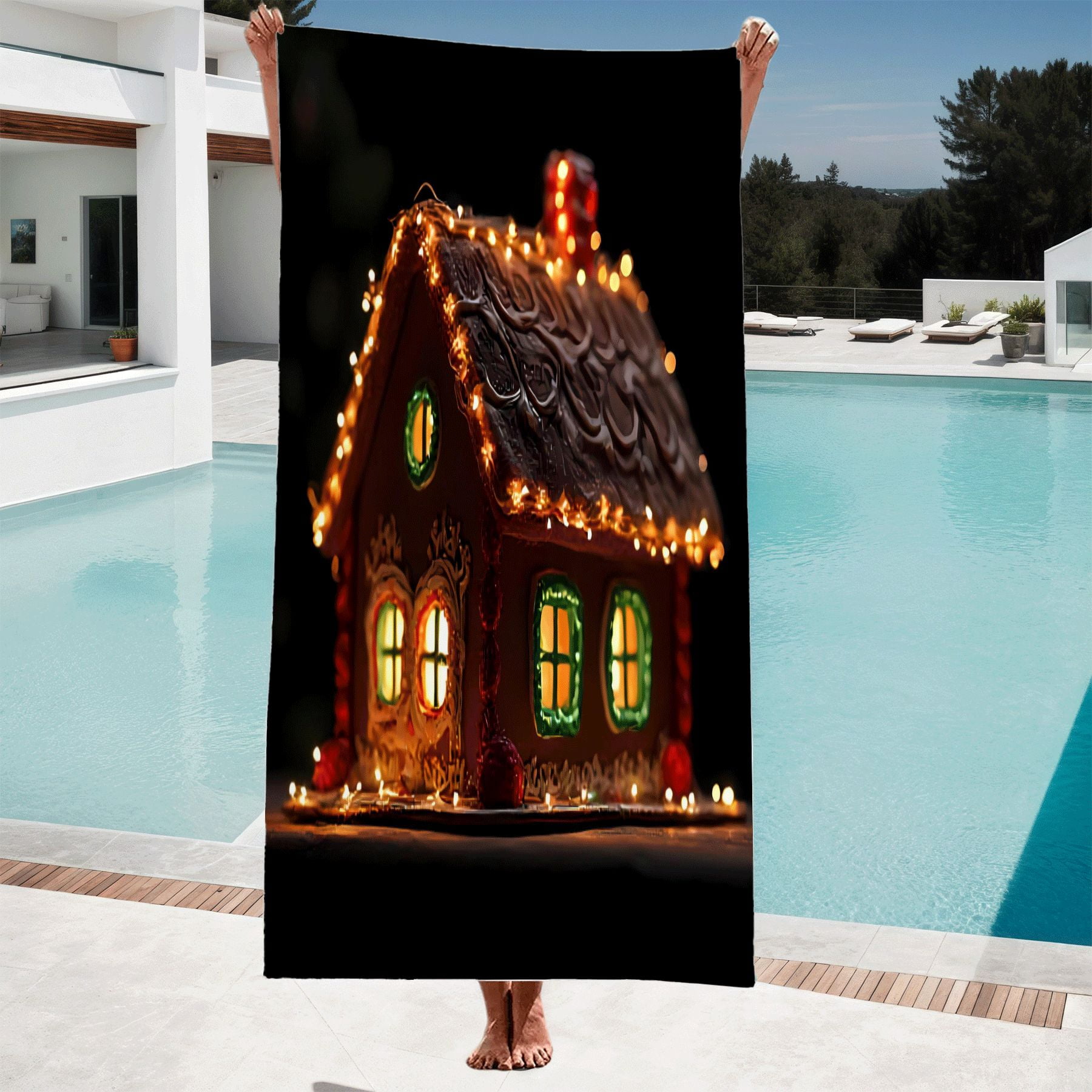 Vibrant Gingerbread House Pattern Beach Towel - Perfect for Pool Travel ...
