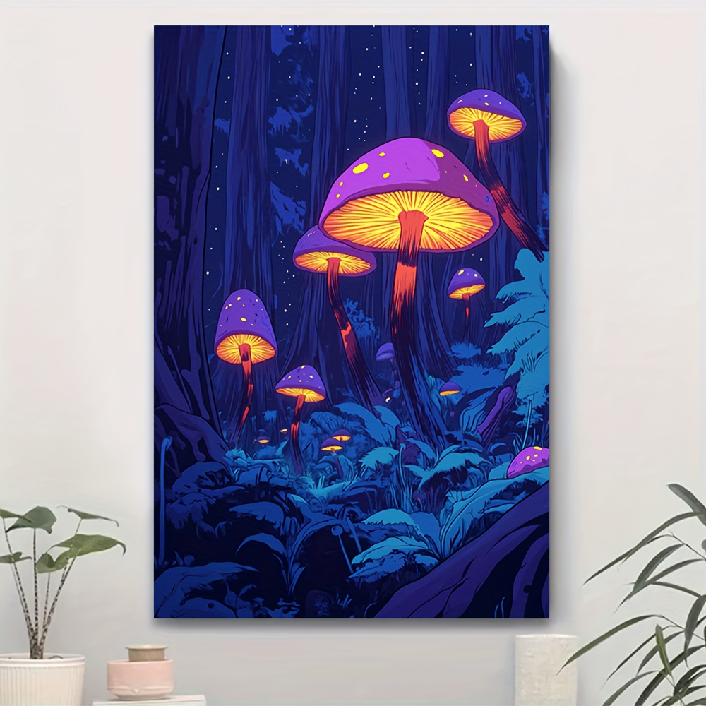 Vibrant Glowing Mushroom Forest Canvas Art - Frameless Wall Decoration ...