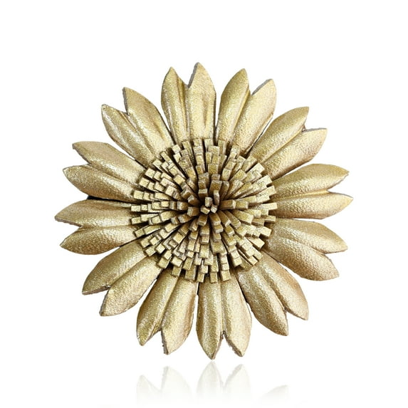 Vibrant Gold-Colored Leather Flower Combination Hairclip and Brooch Pin