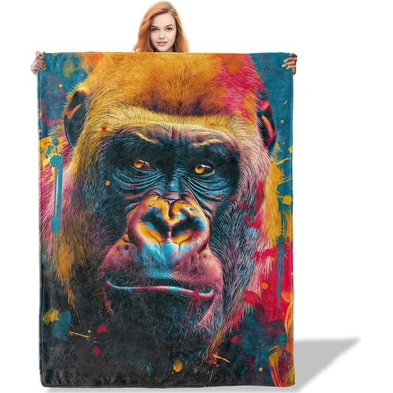 Vibrant Gorilla Pattern Throw Blanket 40"x50", Animal Lover Blankets for Living Room Decor, Soft Flannel Polyester Gorilla Gifts for Women Men