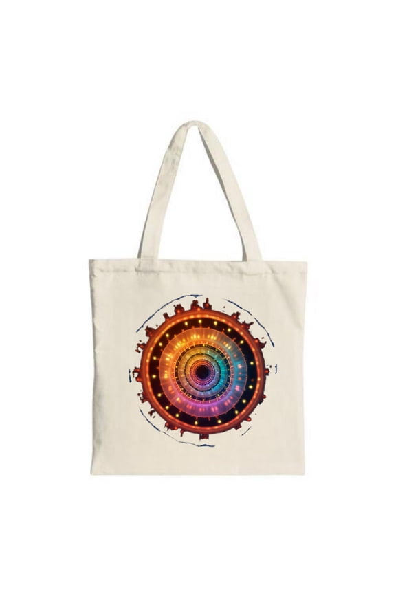 Vibrant Gradient Circular Design Tote Bag - Multifunctional Canvas Bag with Tunnel Vortex Pattern Perfect for Shopping & Travel