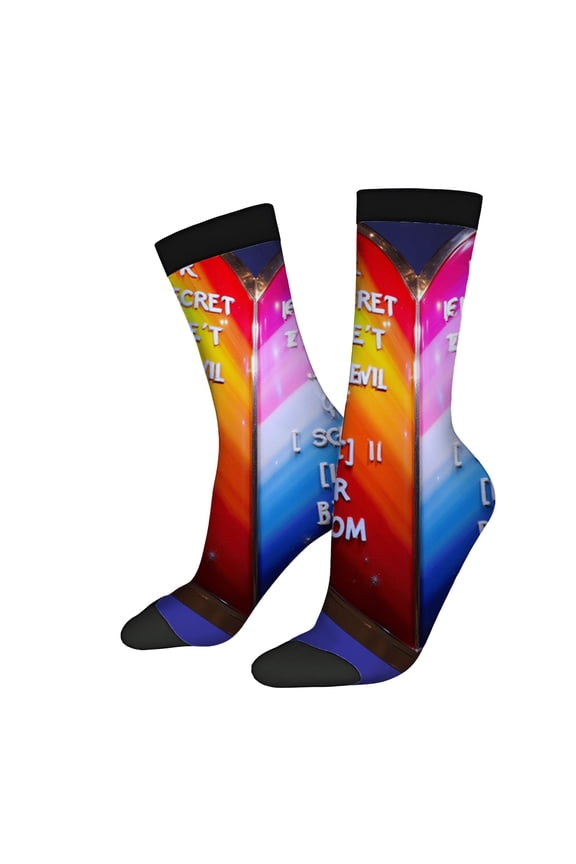 Vibrant Gradient Socks - 2 Pairs of Unisex Trendy Socks with Metallic Border Featuring ' SECRET IF ' Design in Mixed Colors