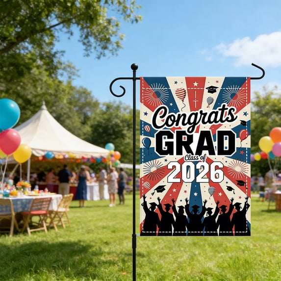 Vibrant Graduation Garden Flag for Outdoor and Patio Decor, Durable Polyester Celebration Banner with Party Theme, Perfect for Photo Booth and College Graduation Event