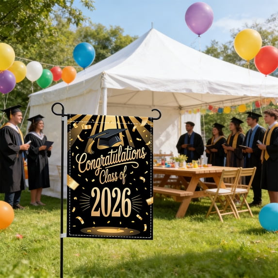 Vibrant Graduation Garden Flag for Outdoor and Patio Decor, Durable Polyester Celebration Banner with Party Theme, Perfect for Photo Booth and College Graduation Event