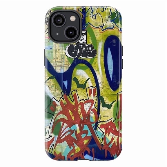 Vibrant Graffiti Collage Phone Case, Red & Green Urban Tagging Protective Art Cover for iPhone 17 16 15 14 13 12 11 Pro Plus Mini