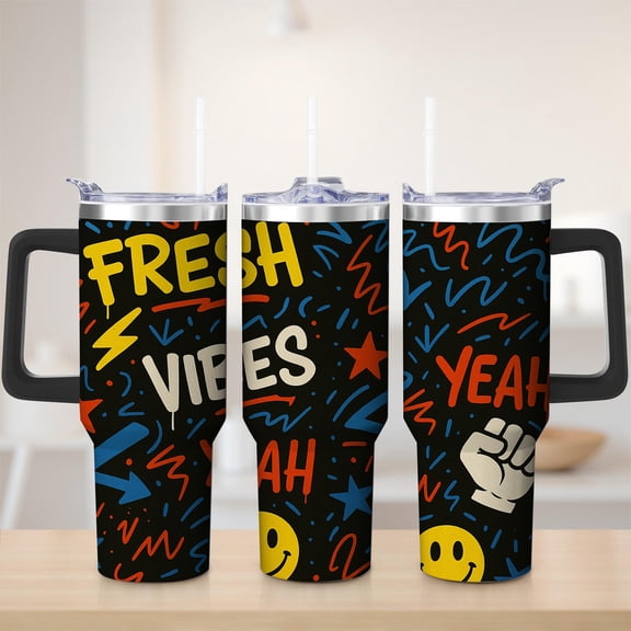 Vibrant Graffiti Fresh Vibes Stainless Steel Tumbler, 30oz