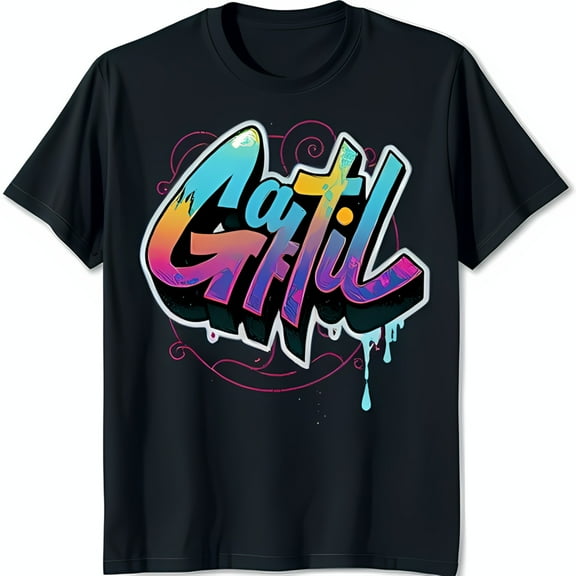 Vibrant Graffiti Graphic Black T-Shirt with Dripping Design Stylish & Unique