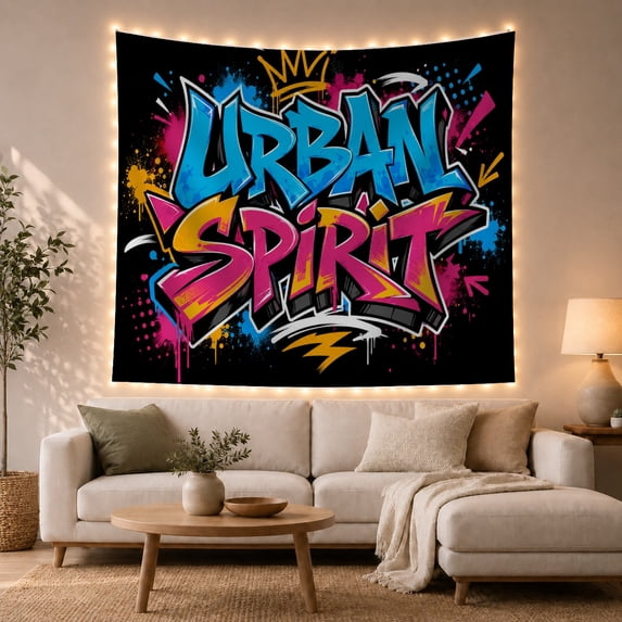 Vibrant Graffiti Graphic With Solid Black Core Bold, Inspirational Illustration for Art Lovers, Typography Wall Art, Housewarming Gift, Tapestry Wall Hanging for Bedroom and Dorm