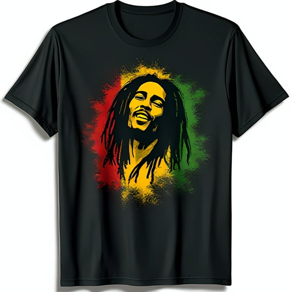 Vibrant Graphic Black T-Shirt Dreadlocks & Rastafarian Colors