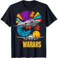 thumbnail image 1 of Vibrant Graphic Black T-Shirt with Colorful Airplanes & Abstract Design 'WARARS', 1 of 5
