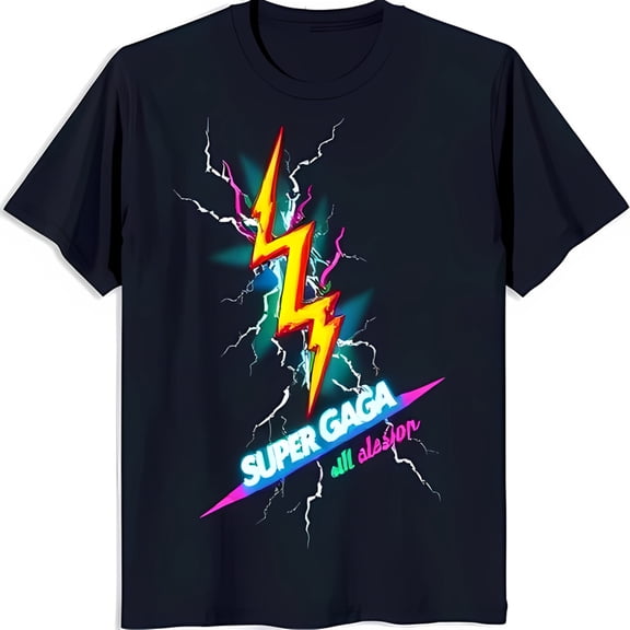 Vibrant Graphic Black T-Shirt with SUPER GAGA Design