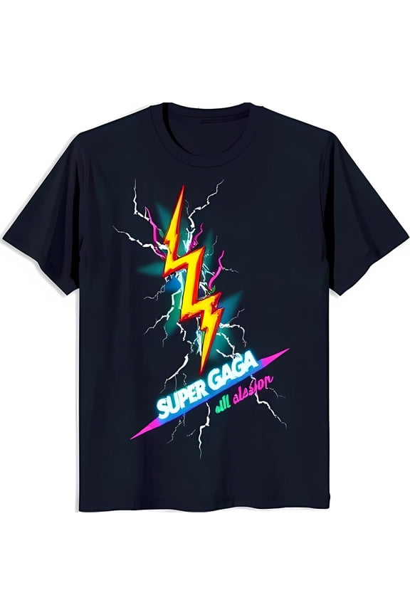 Vibrant Graphic Black T-Shirt with SUPER GAGA Design