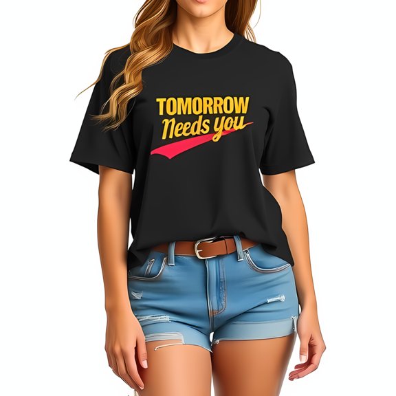 Vibrant Graphic Cotton Short Sleeve T-Shirt - " TOMORROW Needs You " in Bold Red & Yellow Design