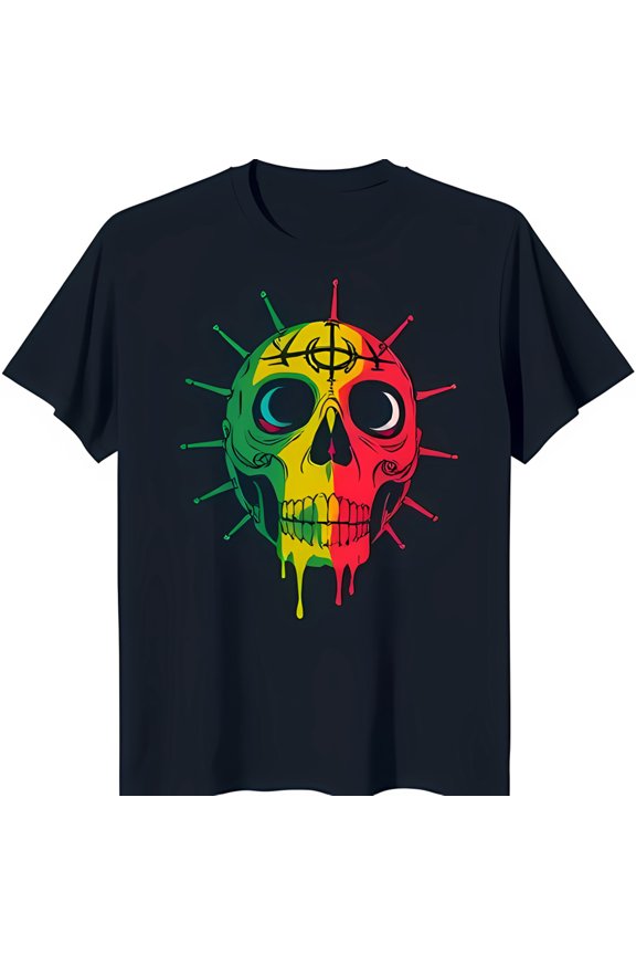 Vibrant Graphic T-Shirt Dark Blue Tee with Colorful & Drips
