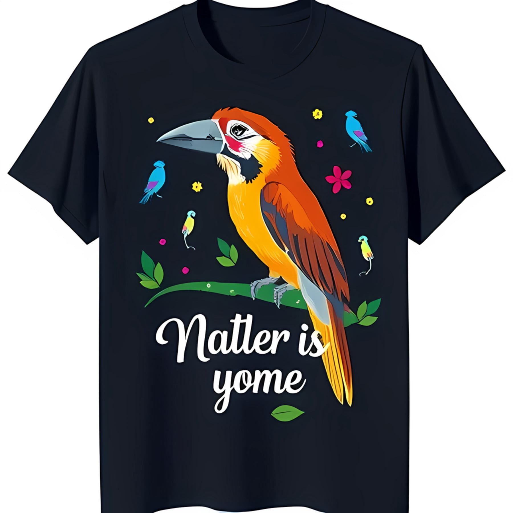 Whimsy Shirt Vibrant Graphic on Black T-Shirt Whimsical 'Natler is yome' Design ...