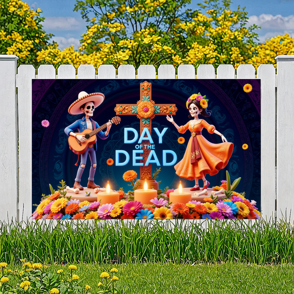 Vibrant Graphics Day of the Dead Festive Design Skeleton Characters Mexican Theme for Celebration Gathering Event Decor