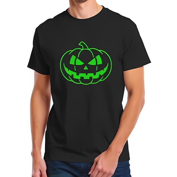 Vibrant -Green Graphic on Black Cotton Short Sleeve T-Shirt for Halloween