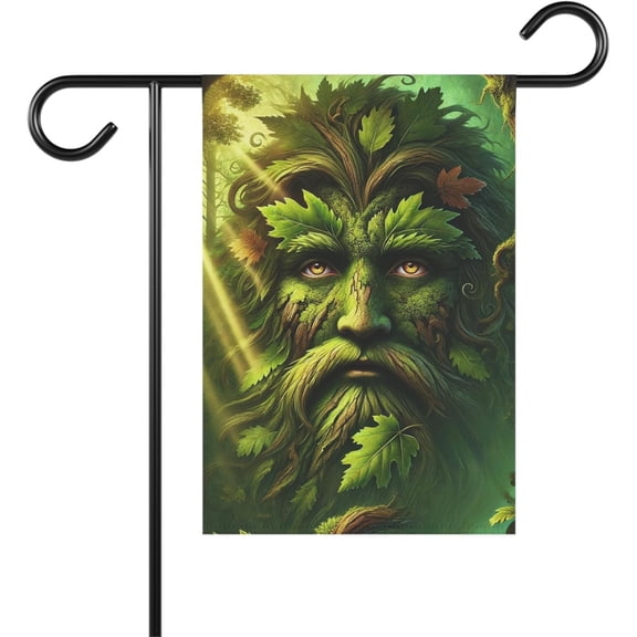 Vibrant Green Man Garden Flag - Celtic Forest Spirit Banner - Double Sided 12x18" - Pagan Wiccan Druid Nature Worship Decor