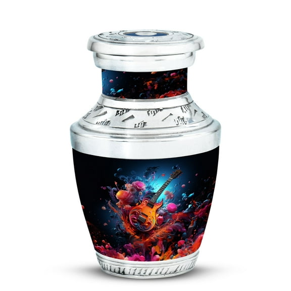 Vibrant Guitar Eruption Unique Tiny Cremation Box for Eternal Love - Compact Urn for Adult Farewell Funeral Urns For Human Ashes - Memorial Urns 3 Inch, 1 Pc
