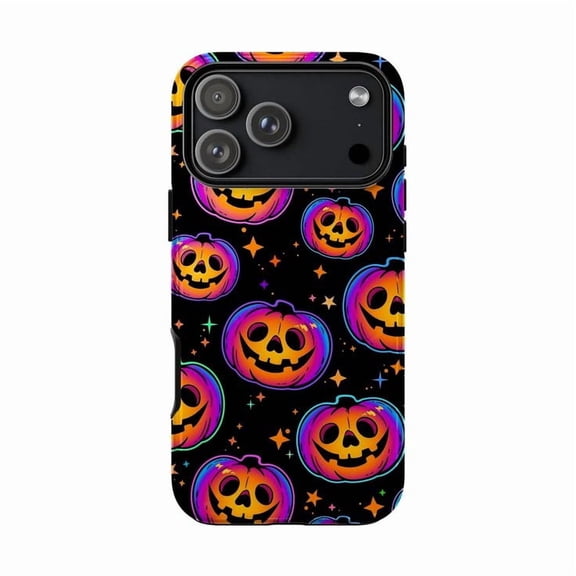 Vibrant Halloween Pumpkin Phone Cover, Blacklight Glow Spooky Cover for iPhone 17 16 15 14 13 12 11 Series