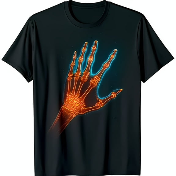 Vibrant Hand X Ray Graphic on Black T-Shirt Unique Anatomical Design