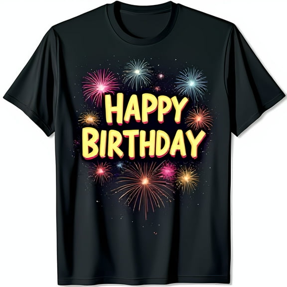 Vibrant Happy Birthday T-Shirt Colorful Celebration Design on Black Background
