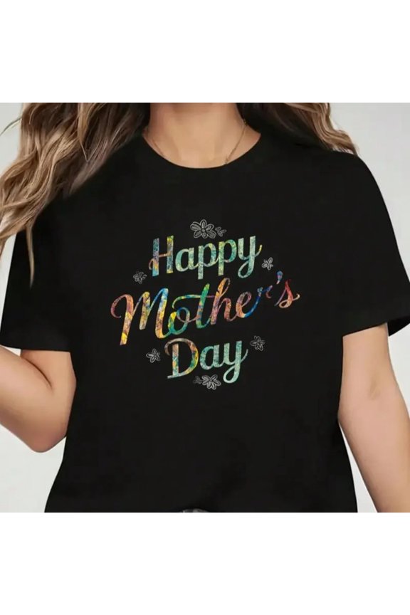Vibrant Happy Mother's Day T-Shirt for Women, Colorful Floral Graphic Mom Tee, Thoughtful Festive Gift for Her