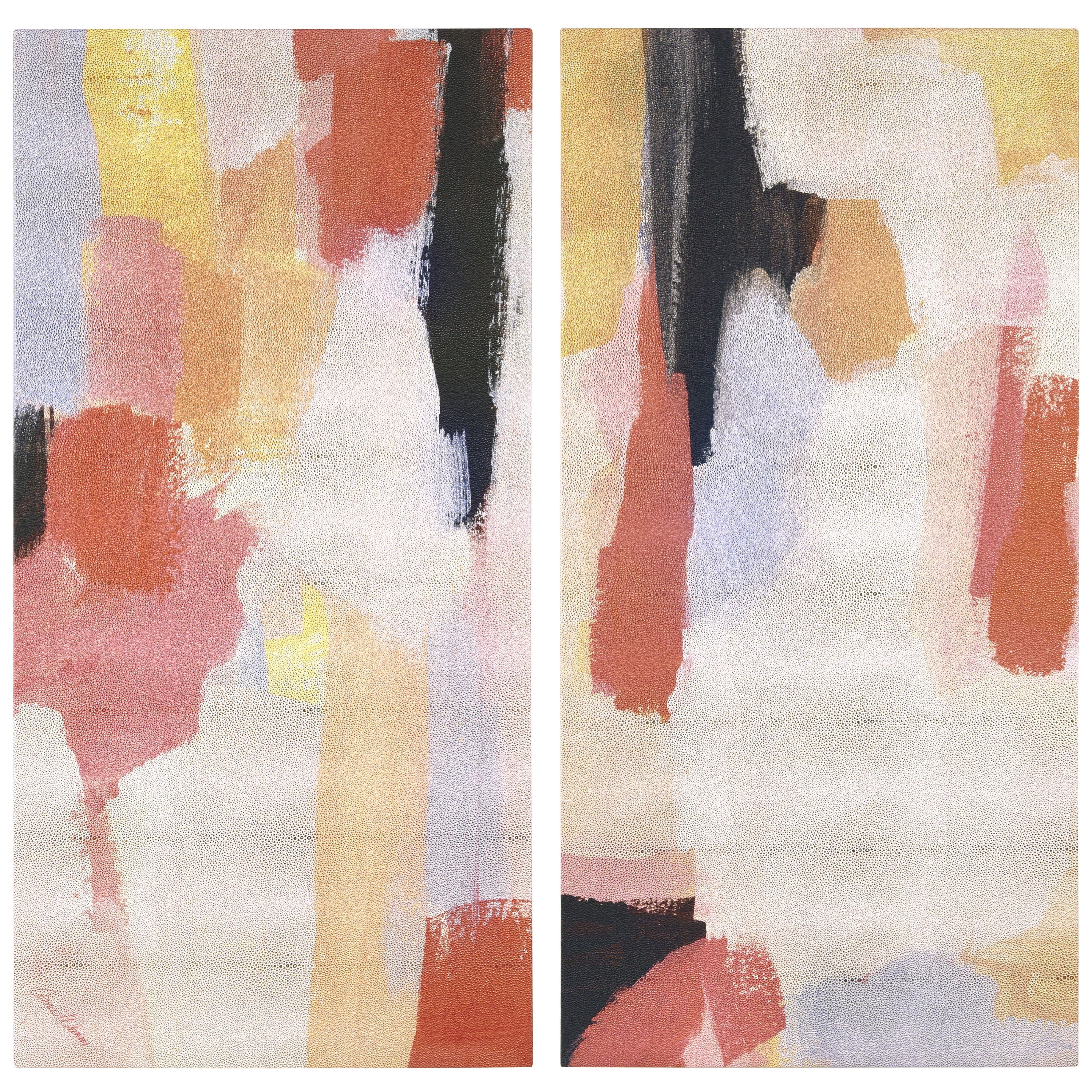 "Vibrant Harmony I & II" Lively Abstract Rendered on Gold Metallic Shagreen Wrapped Canvas Wall Art Set, sized 48"x24"