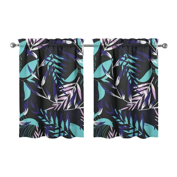 Vibrant Hawaiian 2-Piece Caf Curtains 27.5x36 Inch Aloha Floral & Palm Leaf Print Window Treatment Panels