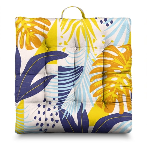 Vibrant Hawaiian Floral Floor Cushion - Thick & Supportive Zabuton for Home Decor