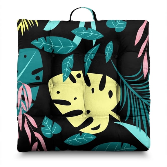 Vibrant Hawaiian Floral Meditation Cushion - Oversized Square Floor Pillow for Long Sitting Sessions