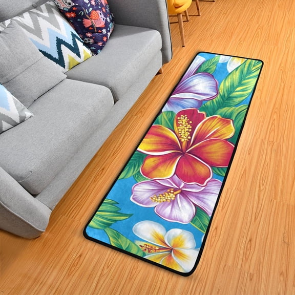 Vibrant Hawaiian Florals Long Floor Mat Runner Rug Area Mat Noise Reduction Water Absorbent Non-Slip 72" x 24"