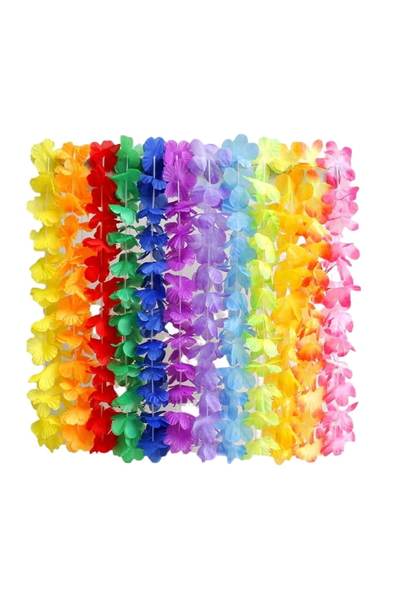 Vibrant Hawaiian Flower Lei Necklace Set 24-Piece Tropical Luau Party Decorations for Beach Theme Events